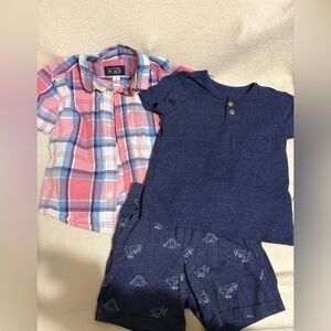 The Children's Place Pink Plaid and Navy Blue Shirt Duo